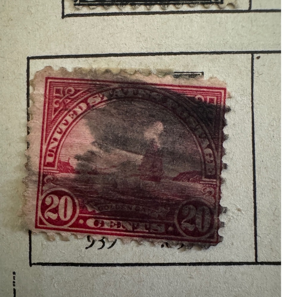 US Postage 20 Cents Golden Gate Stamp 1922-1925 Series Carmine Rose Used